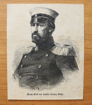Holzstich Herzog Ernst von Sachsen Coburg Gotha 1866 Uniform Orden